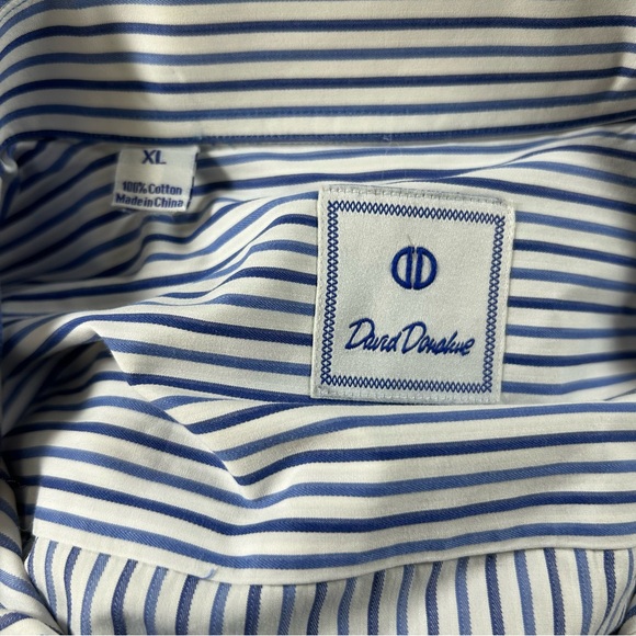 David Donahue Mens Dress Shirt Button Up Long Sleeve Blue White Stripes Size XL - Picture 7 of 8